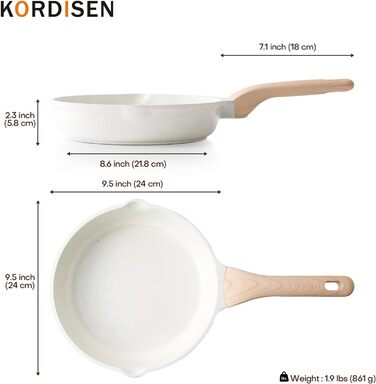 Сковорода Kordisen з антипригарним покриттям з граніту, 24 см, сумісна з індукцією, кераміка, PFOA-free