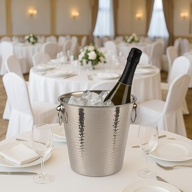 Охолоджувач для шампанського та вина з нержавіючої сталі Bambelaa, великий емальований еimer, срібний (діаметр 20 см)