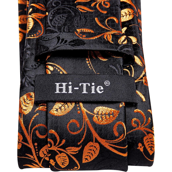 Чоловіча краватка Hi-Tie класична з краваткою, запонками та нагрудною хустинкою (чорно-помаранчева квітка)