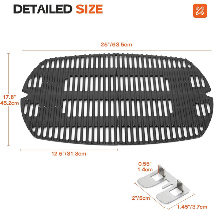 Решітка для гриля Weber Q300, Q320, Q3000, Q3100, Q3200 Onlyfire - чавун, заміна 7646 (2 шт.)