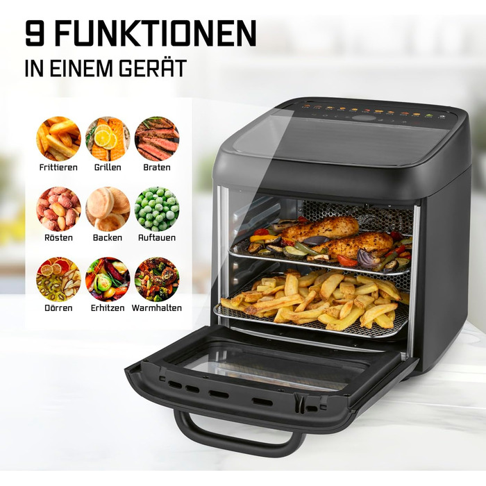 Фритюрниця повітряна GOURMETmaxx XXL з 2 камерами та сенсорним дисплеєм | 12.5 л об'єм | Фритюрниця без олії, 2 рівні