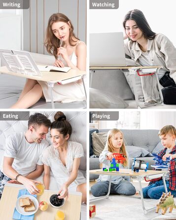 SAIJI Розкладний столик для ноутбука та планшета XXL з ящиком та підставкою для книг/телефону (65 x 49 x 30 см, Тік)