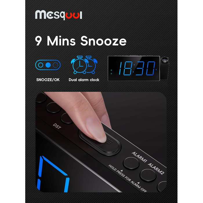 Цифровий будильник з проєктором та великим LED-дисплеєм, Mesqool