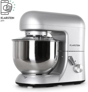 Klarstein 5L Stainless Steel Stand Mixer - 2000W Kitchen Machine with Dough Hook & Whisk - 6 Speed Universal Mixer for Baking & Cooking