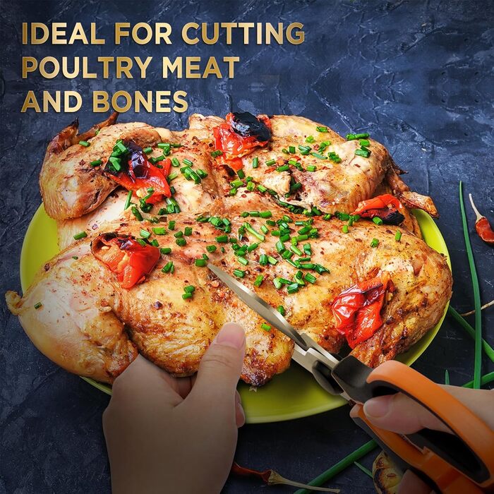 Універсальні кухонні ножиці 21 см з нержавіючої сталі, для риби, птиці, горіхів, з захистом леза, підходить для лівшів, можна мити в посудомийній машині