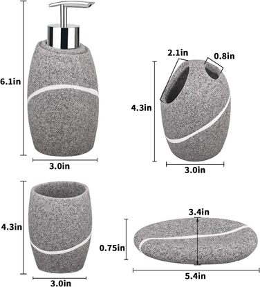Набір аксесуарів для ванної кімнати L'ARL GMVOI, 4 шт., з мармуром (граніт), включає: тримач для зубних щіток, дозатор мила, стакан, мильниця. Білий колір. Для дому та декору.