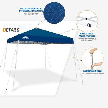 EAGLE PEAK 3x3m Event Tent Slanted Legs Pop-up Gazebo Outdoor, UV Protection 50+ Waterproof Foldable Folding Gazebo for Camping Garden Party, Dark Blue