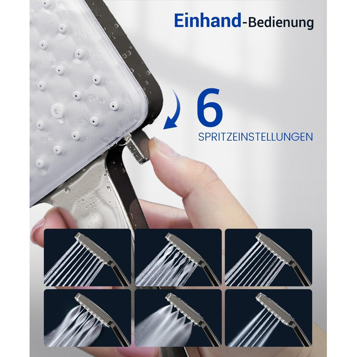 Набір для душу Newentor з шлангом 1,5 м, високий тиск, 6 режимів, срібляний (душова лійка, позолочений шланг)