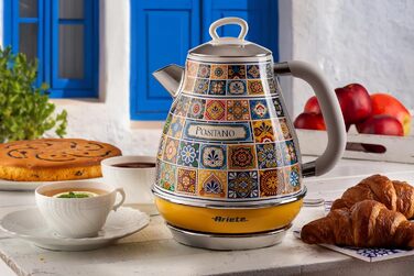 Ariete Vintage Electric Kettle 2869 - 1.7L Stainless Steel Retro Kettle with Water Level Window, Cordless 360° Base, Auto Shut-Off, Tea Infuser, 2000W