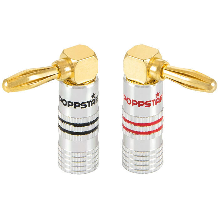Комплект кутових бананових роз'ємів Poppstar High End, 24K золоте напилення, для кабелів до 6 мм², 12 шт. (6 червоних, 6 чорних)