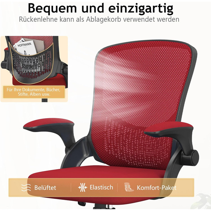 Офісний стіл Naspauluro: ергономічне крісло з сітчастою спинкою, підтримкою попереку, м'яким сидінням, регулюванням висоти. Для дому та офісу, сірий (чорний/червоний). Без підголівника.