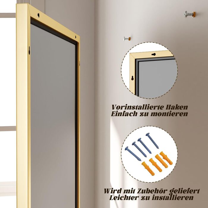 Дзеркало настінне прямокутне BEAUTYPEAK 81x61 см з металевим каркасом, безпечне для ванної кімнати, спальні, вітальні (Золотий)