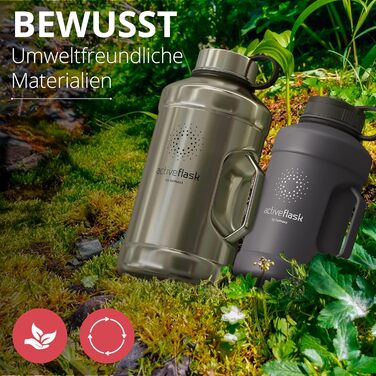 Спортивна пляшка з нержавіючої сталі ACTIVE FLASK 2,2 л із соломинкою, 3 кришки, BPA-free, герметична, для газованої води, чорна, для спорту, фітнесу та активного відпочинку