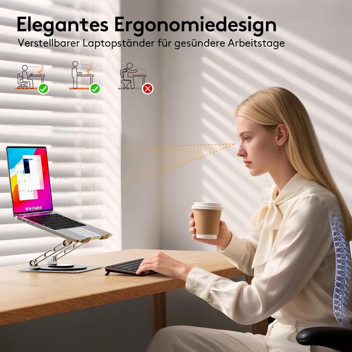 Підставка для ноутбука TECKNET 360° - регульована висота, металева, ергономічна, сумісна з MacBook, Dell (до 17.3