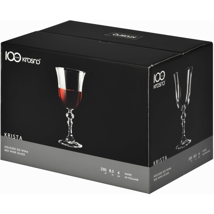 Набір келихів для вина Krosno Krista, 6 шт, 220 мл, кришталь, для дому, ресторану, свят, безпечно мити в посудомийній машині