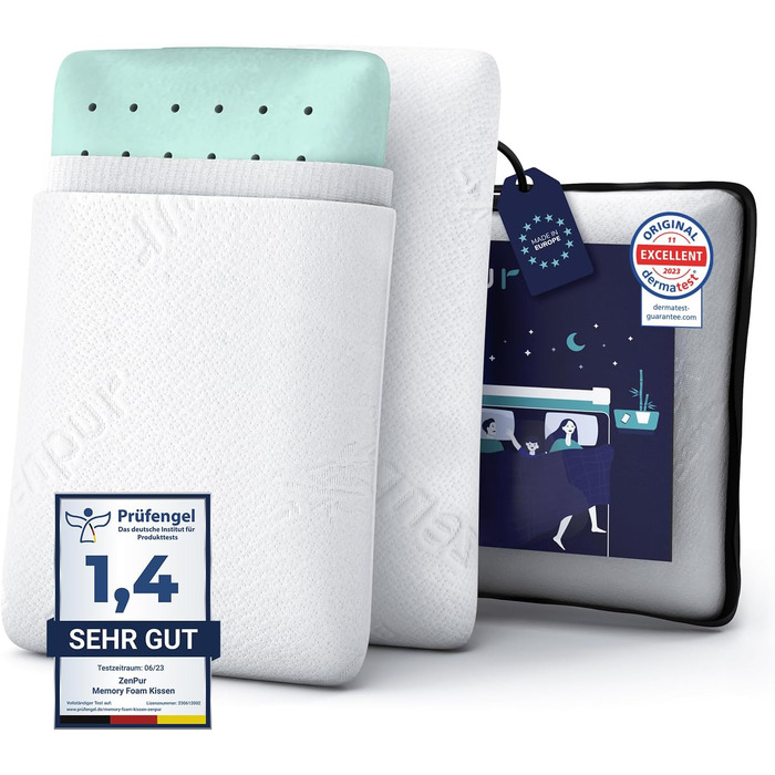 ZenPur 2-Pack Neck Pillow 40x60-13cm Memory Foam Pillow - Ergonomic Sleeping Pillow for Neck and Shoulder, Oeko-TEX Certified Medium 2-Pack 40 x 60 x 13 cm