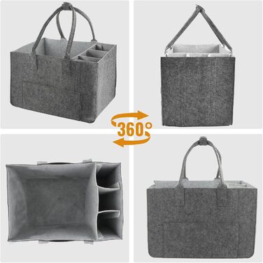 Felt bag shopping bag with compartments, large felt bag 30L foldable felt bags shopper, foldable and robust felt shopping baskets, felt bag with compartments felt bag bottle bag firewood bag