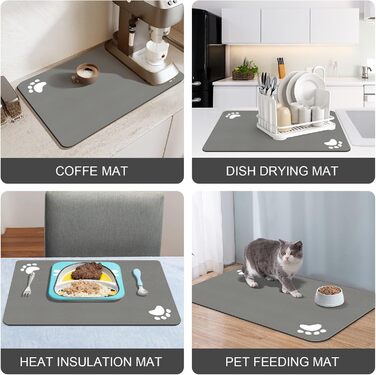 Підкладка під миску для собак та котів, сіра, 43x80 см - швидковисихаюча, неслизька