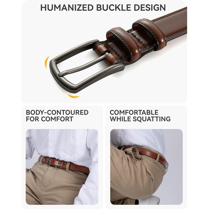 Чоловічий шкіряний ремінь CHAOREN 32 мм для ділового костюма та формального одягу, темно-коричневий, розмір 103 см