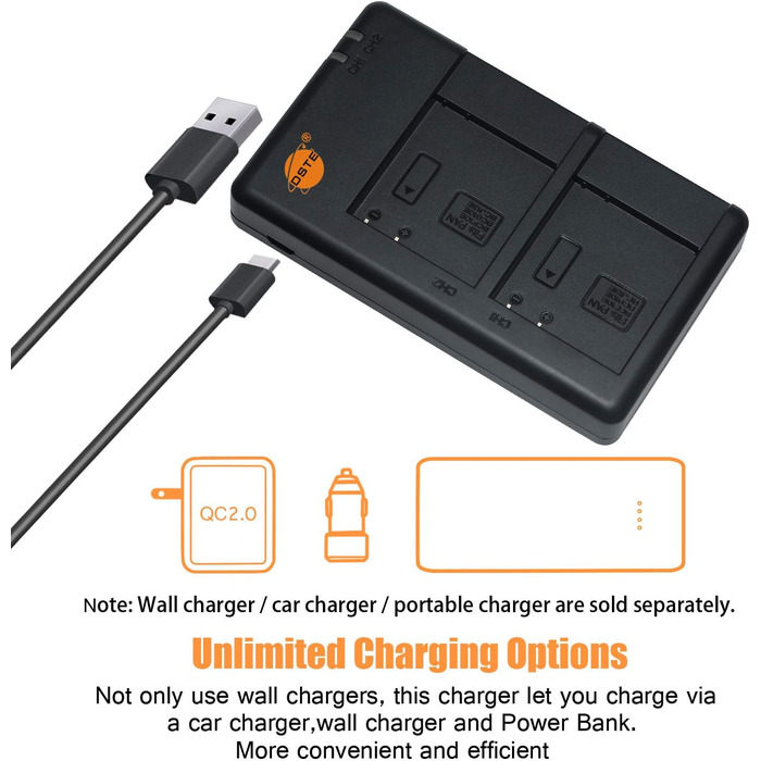 Зарядний пристрій DSTE для акумуляторів Panasonic DMW-BCF10E, DMW-BCG10, DMW-BCJ13E, CGA-S/106B, DMW-BCG10E, DMW-BCG10PP, DMW-BCJ13PP - Dual USB, швидка зарядка