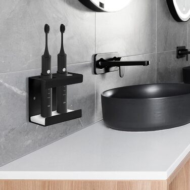 Настінна електрична підставка для зубних щіток, 4 слоти, з мискою з діатоміту, сумісна з AquaSonic, Kingheroes, Oral-B (Чорний)