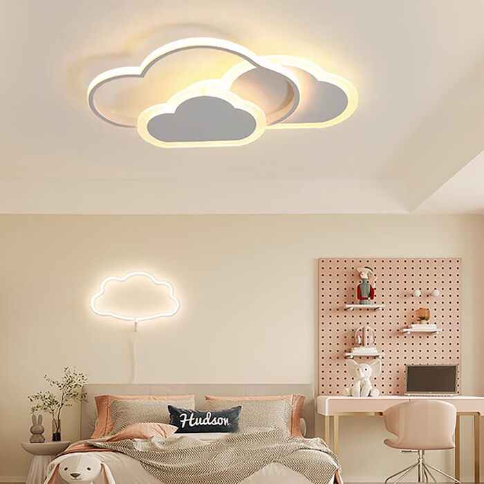 LED Ceiling Light for Kids' Room, Lamp Ceiling, 42CM Ceiling Lamp for Kids' Room, Dimmable with Remote Control, 32W Lamp for Kids' Room Ceiling Light, Clouds for Living Room, Bedroom