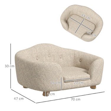 PawHut dog sofa back pocket, plush cover with cushion, cat bed, suitable for small dogs, puppies, 70 x 47 x 30 cm, cream white | Aosom