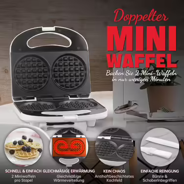 Електрична міні-пательня для млинців SugarWhisk, подвійна, для млинців, печива, яєць, ареп та сніданків, біла