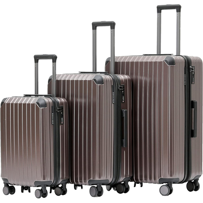 Валіза-набір 3шт з TSA-замком, розширювана, телескопічна ручка, жорсткий корпус (Кофе)