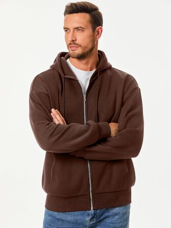 Світшот JMIERR чоловічий з капюшоном, бавовна, однотонний, на блискавці, з кишенями (колір: коричневий, розмір: M)