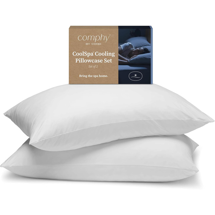 Комплект наволочок Coop Home Goods Comphy CoolSpa King, 2 шт, білий, охолоджуючі, дихаючі, готельна якість, для подушок, люкс, спа