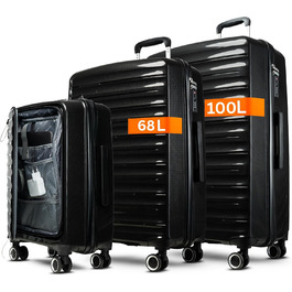 Чорний великий валіза-тролі з TSA замком, 100 літрів, з жорсткою оболонкою, SET