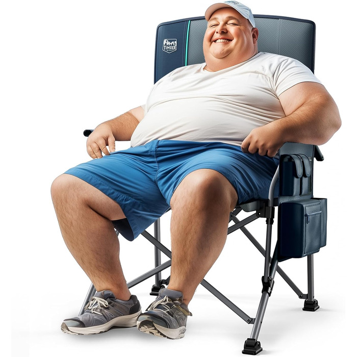 Крісло туристичне складне Timber Ridge XXL, 230кг, широке сидіння 62см, висока спинка, підстаканник, міцні підлокітники, для кемпінгу, пікніка, саду та балкону (2шт, блакитний)