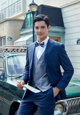 Метелик HISDERN для чоловіків з кишеньковим хустинкою, однотонний, регульований, для смокінгу, весілля, вечірки, синій та білий