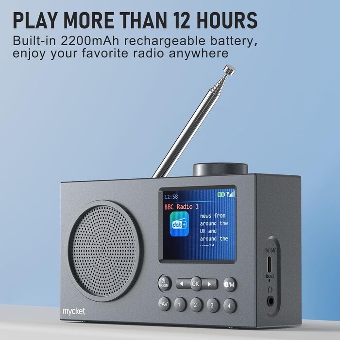 Портативне DAB/DAB+ радіо з цифровим радіо UKW, FM, Bluetooth 5.0, подвійний будильник, 40 попередніх станцій, 2.4' кольоровий дисплей (колір хакі)