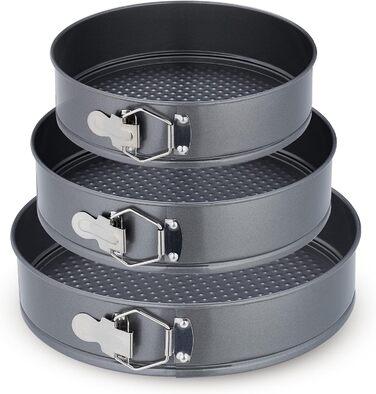 Набір форм для випічки Relaxdays, 3 шт., діаметр 24, 26, 28 см, нержавіюча сталь, антипригарне покриття, для тортів, антрацит