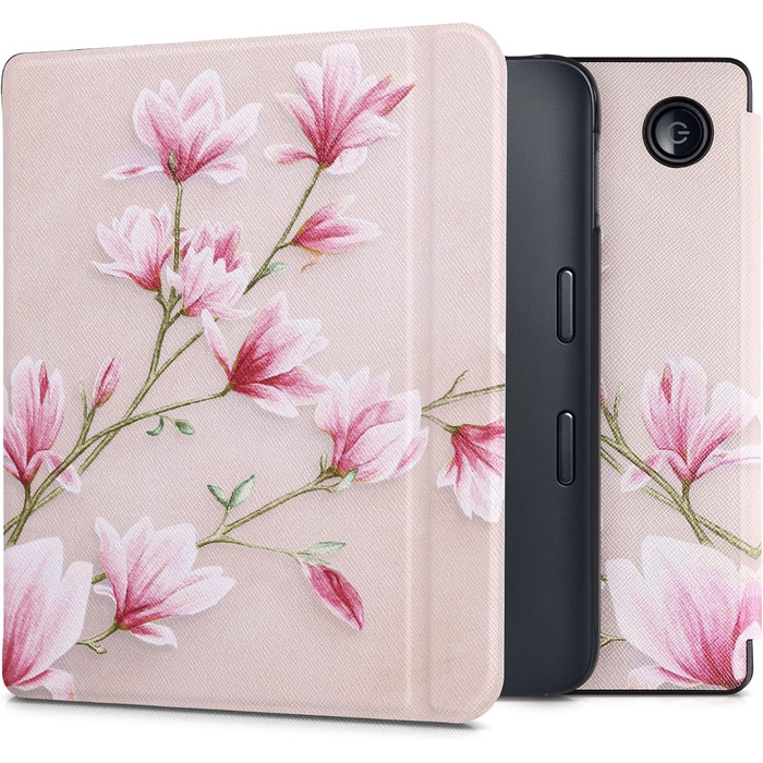 Чохол-книжка kwmobile для Kobo Libra 2 - Чохол для eReader, Магнолії Рожево-Білий, Пастельний Рожевий