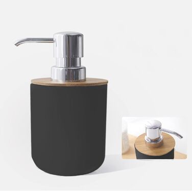 Набір для ванної кімнати MisFox з бамбука (6 предметів): диспенсер для лосьйону, сміттєвий бак, тримач для зубних щіток, стаканчик для зубної пасти, щітка для унітазу, мильниця. Чорний колір.