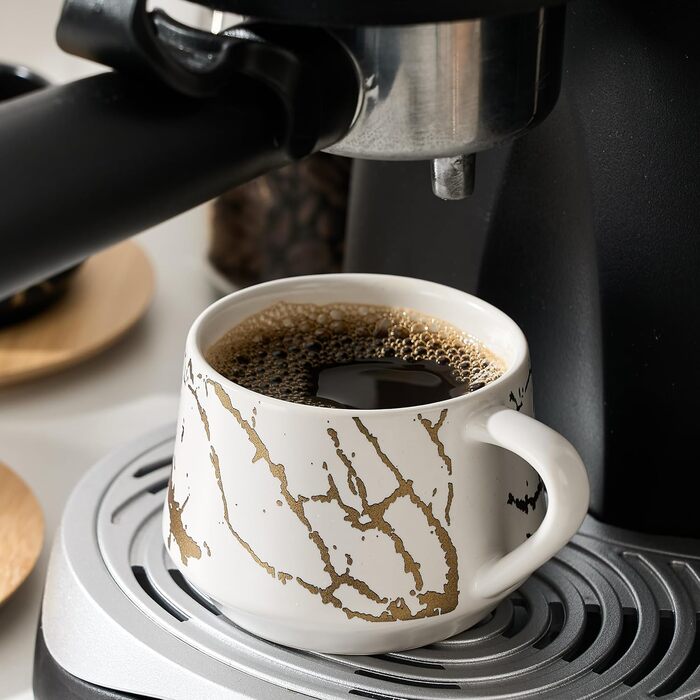 Керамічні чашки для кави та чаю з дерев'яними підставками та металевим стійком (6 шт., 130 мл) - Elegantes Option 2