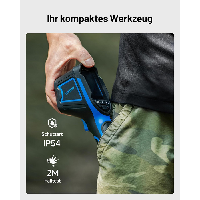TOPDON TC004 Міні тепловізор, 240x240 IR-роздільна здатність, ручний тепловізійний прилад, 15 годин роботи від акумулятора, частота оновлення 25 Гц, діапазон температур -20℃ до 450℃, високий/низький температурний тригер, чорно-синя палітра