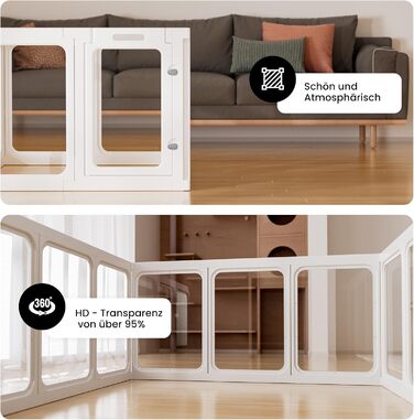 Клітка-біговий вольєр для цуценят Gardner Pet Acryl з акрилу, 60 см, 8 панелей, для дому, складана, прозора, з присосками, підходить для цуценят, кроликів, котів, свиней, білий