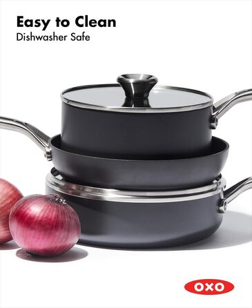 Набір посуду OXO Professionelles 5 предметів: каструлі та сковороди з керамічним покриттям, індукційні, з нержавіючої сталі, без PFAS, з алмазним посиленням, для посудомийної машини, чорний