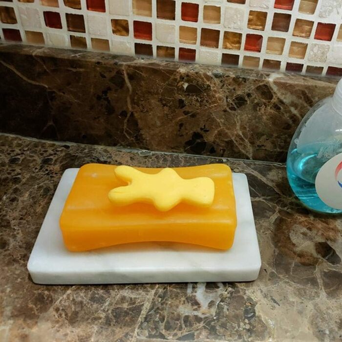 StonePlus Soap Dish/Face Sponge Holder/Bathroom Makeup Sponge Holder with Drain Hole (White Carrara)