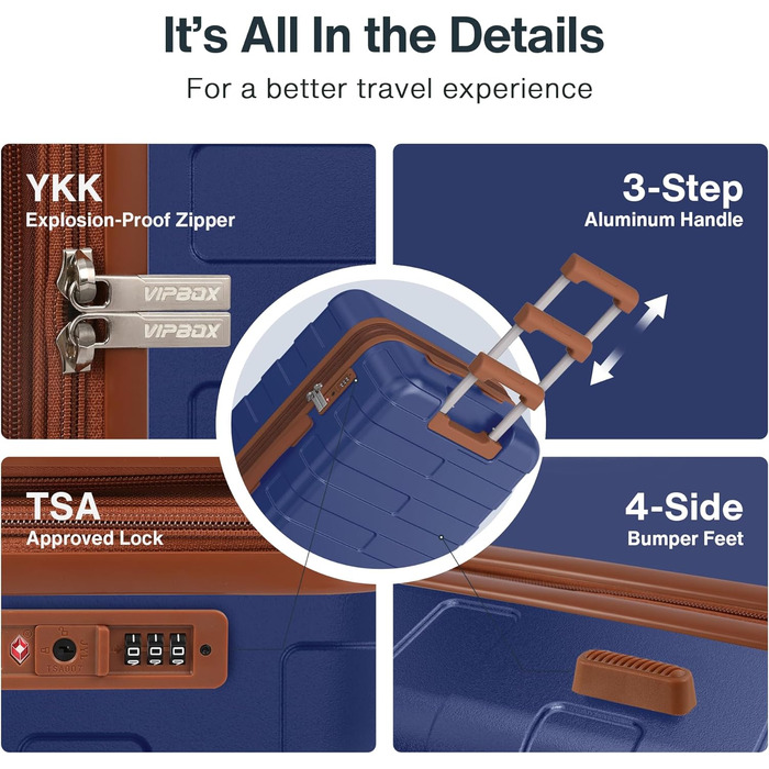 Чемодан VIPbox з жорсткою обшивкою, великий (75 см), розширюваний, легкий, з полікарбонату, з 3-річним сервісом, з TSA замком, 4 колеса, блакитний, M+XL (55+75 см)