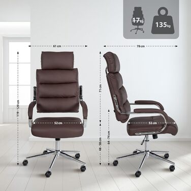 Офісне крісло CLP Campo з штучної шкіри: регульована висота, поворотне, до 135 кг, з підлокітниками, колір: коричневий