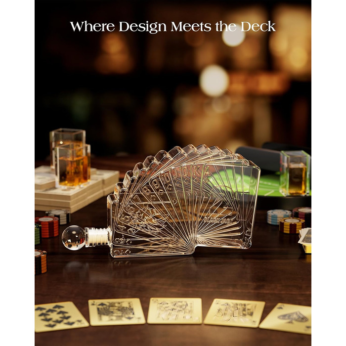 Набір для віскі Kollea Blackjack: Декантер 37,2 Oz та 4 келихи, стиль Казино, подарунок для чоловіків