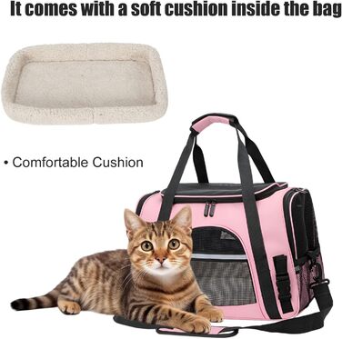 Транспортна сумка для тварин з підстилкою з флісу, рожева. Підходить для котів та собак до 10 кг.