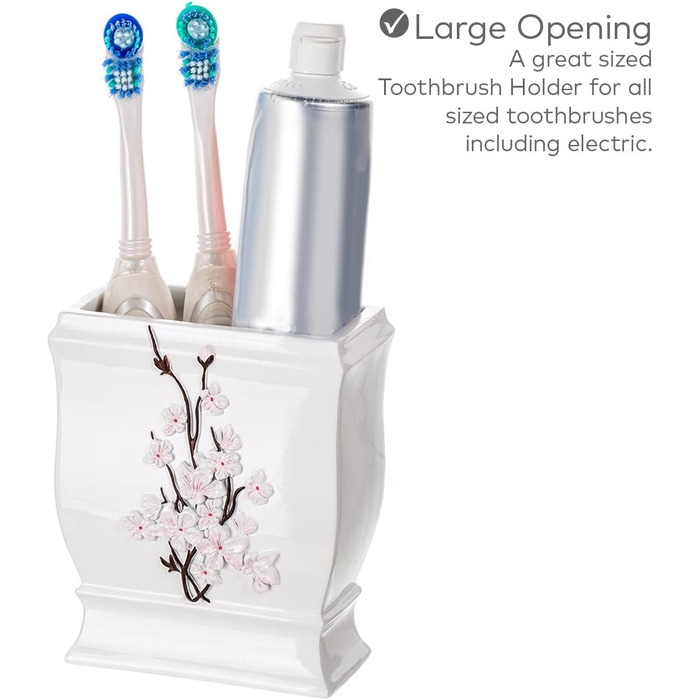 Набір аксесуарів для ванної кімнати Creative Scents – 4 предмети (дозатор мила, тримач для зубних щіток, чашка, мильниця) з декором 'Квітка вишні'