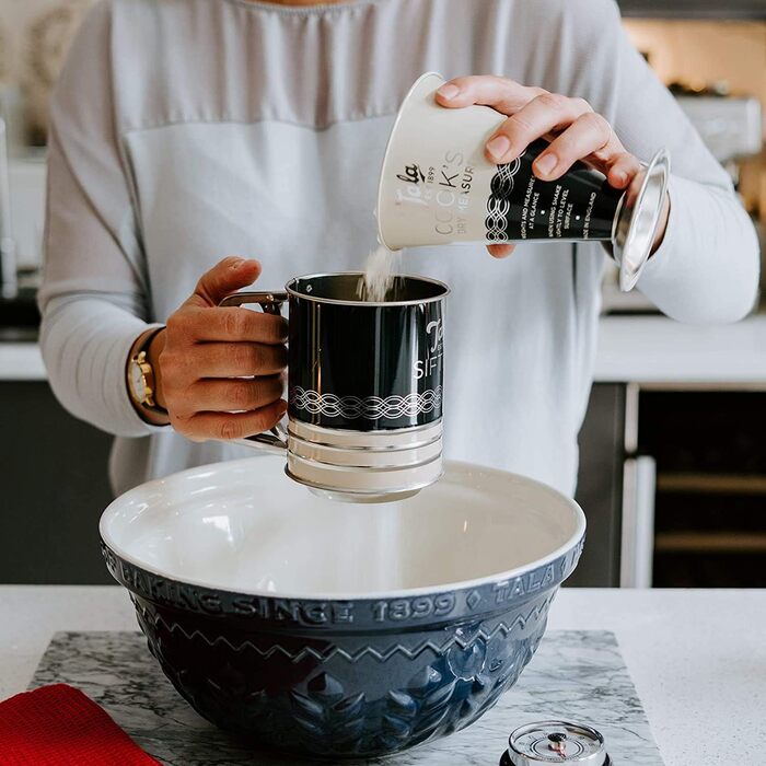 Tala Traditional Manual Flour Sifter in Indigo and Ivory Design - Classic Baking Sifter, Easy to Use, Durable, Elegant Kitchen Utensil