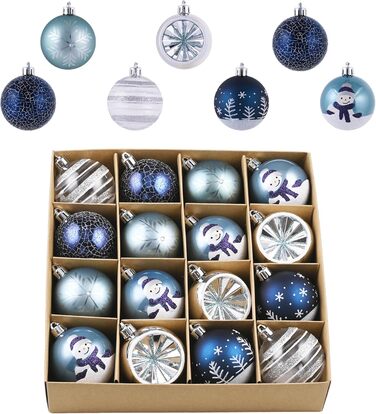 Набір ялинкових прикрас Valery Madelyn, 16 шт, 6 см, червоно-зелено-золота тема (блакитна), з подарунковою упаковкою